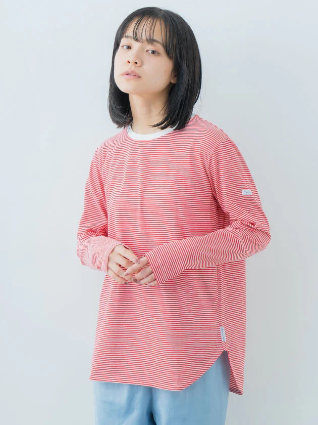 �yTAVITALIUM�z�׃{�[�_�[���E���h�l�b�N�����O�J�b�g�\�[�bJVAL-25�bStriped Slim Fit Long Sleeve Tee